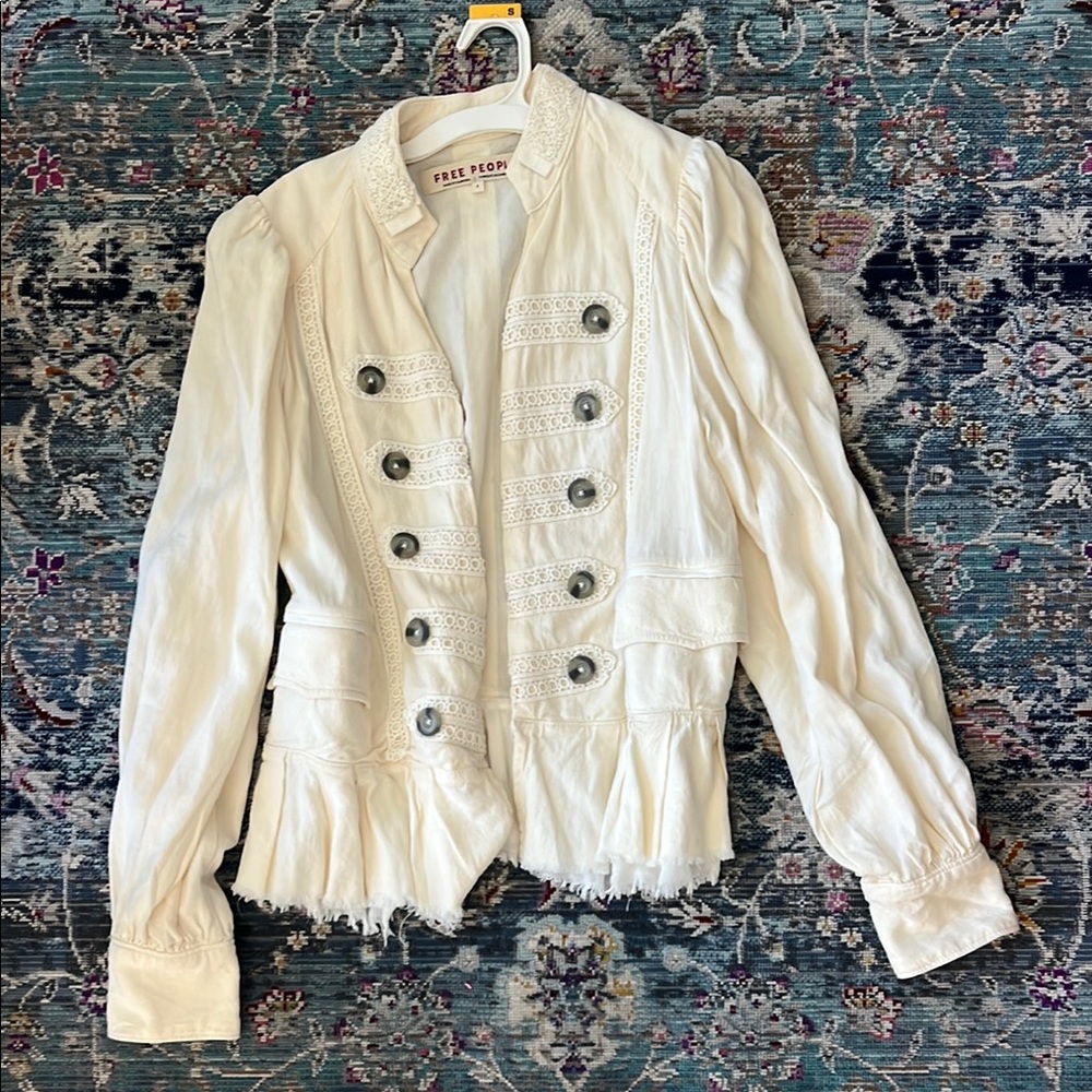 Free People White Military Style Jacket